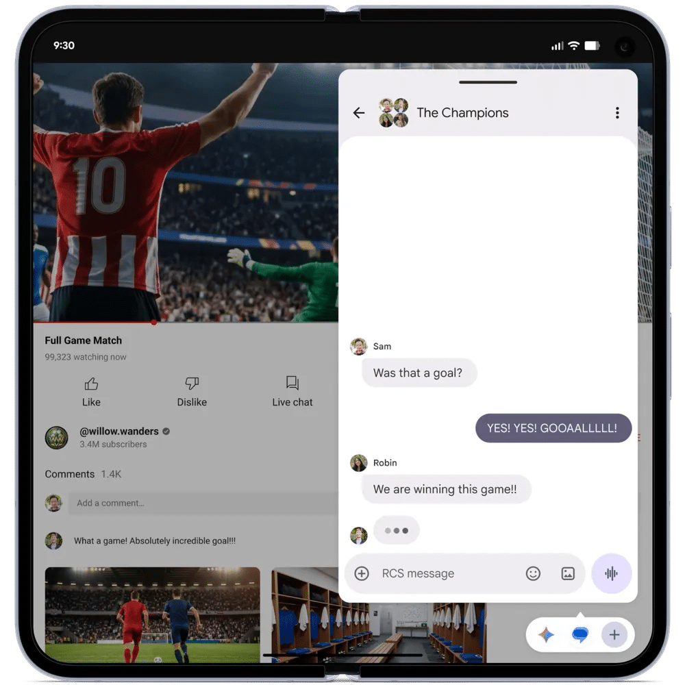 Android 17 Multitask bubble on Pixel fold phone